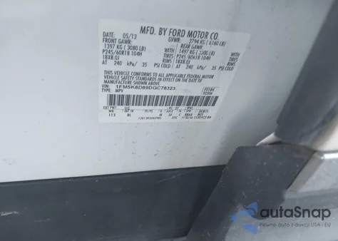 2013 Ford Explorer Xlt z USA, uszkodzony, nr VIN 1FM5K8D89DGC78323